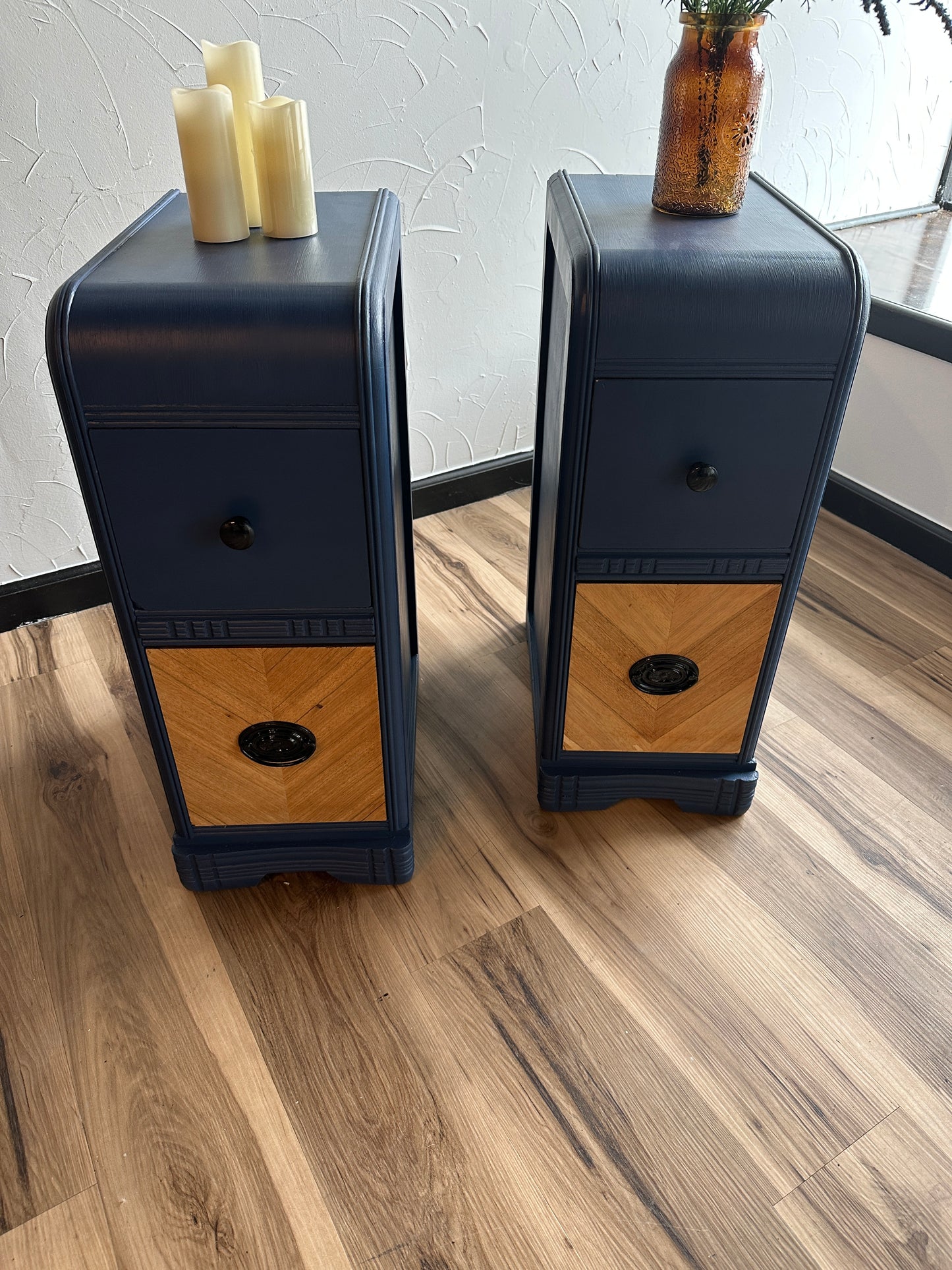 Two Blue End Tables